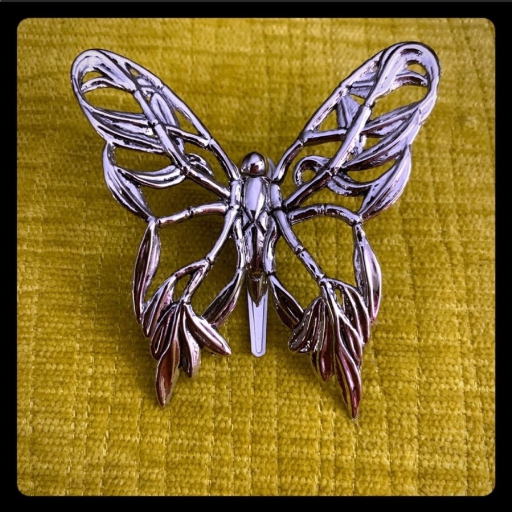 John Hardy Rhodium Plated Estate Butterfly Brooch, Scarf Clip, signed piece